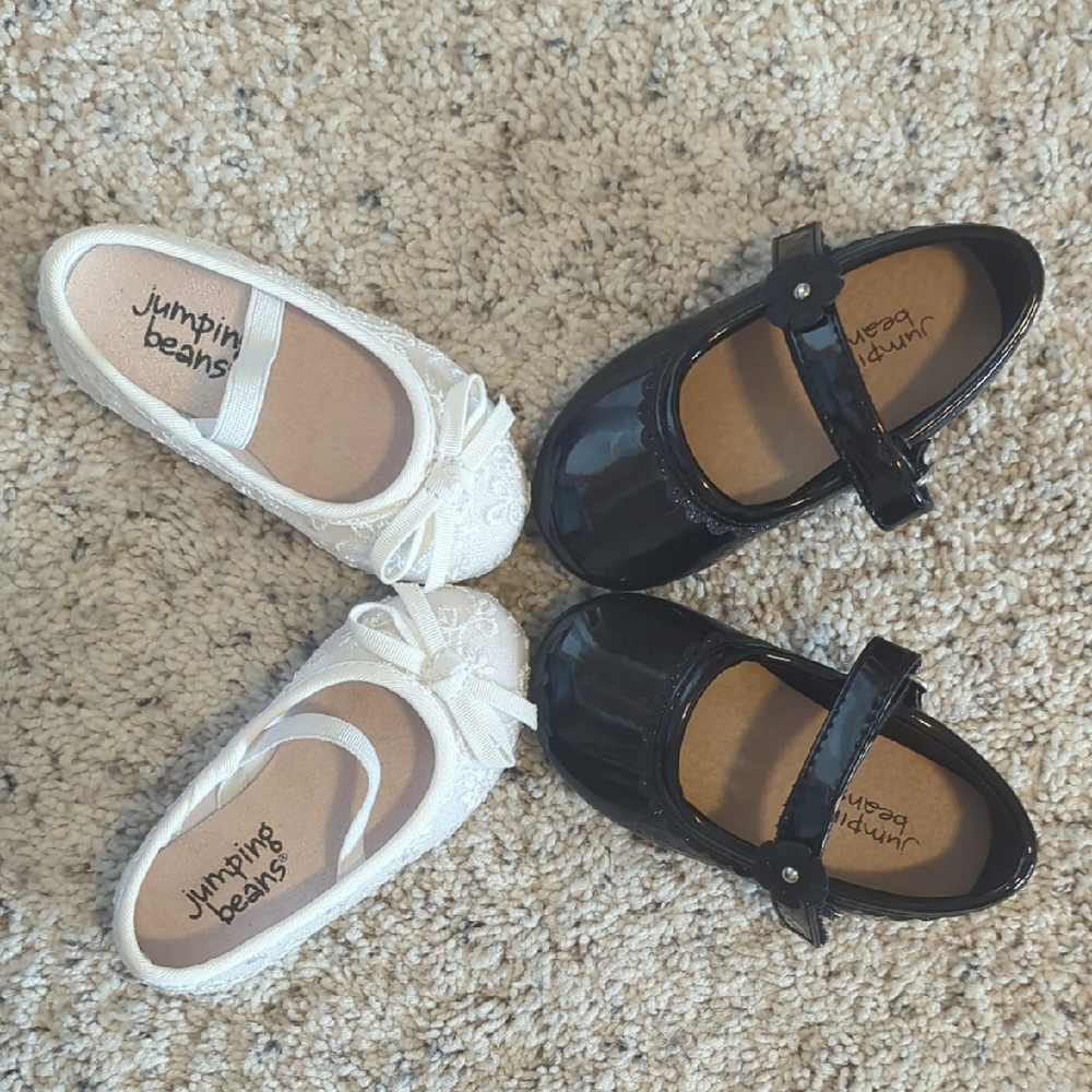 Jumping Beans Kids' Black Patent and White Lace Shoes